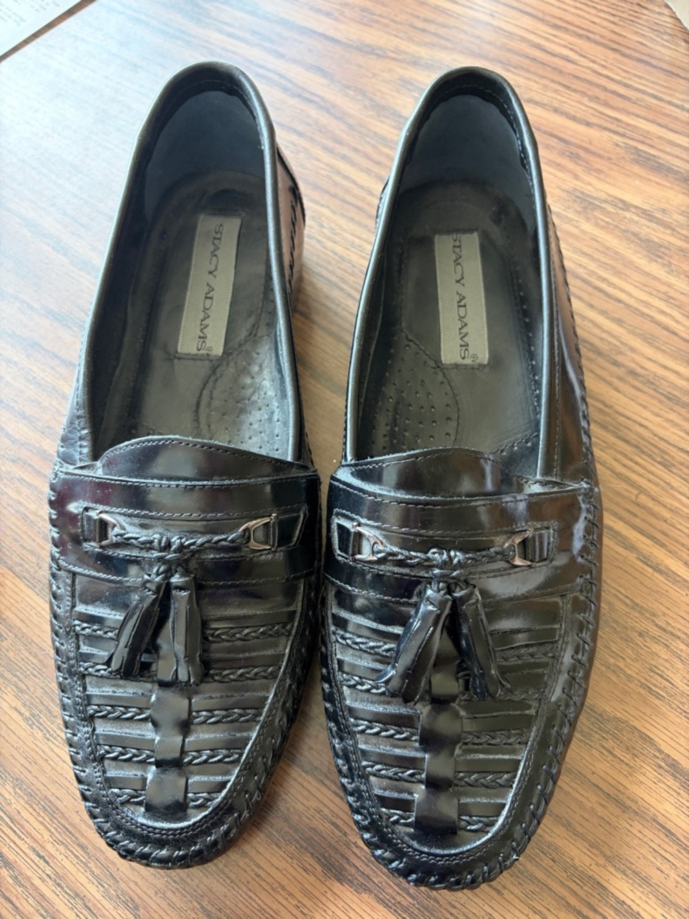 Stacy Adams Black Braided Leather Loafers, sz 9W, NWOT